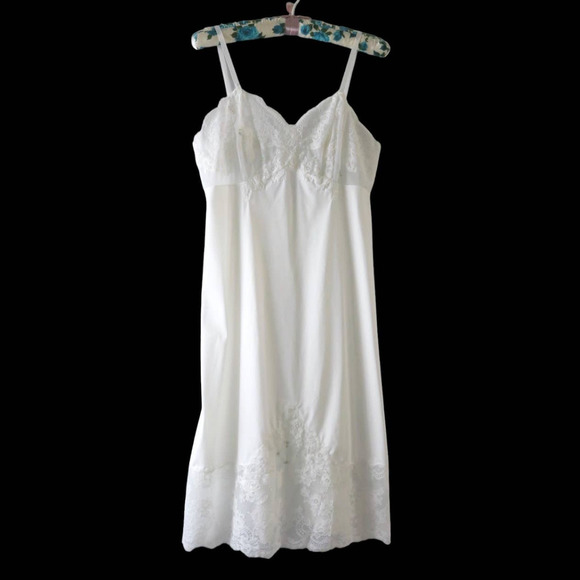 70s White Embroidered Bridal Slip Dress M - Picture 1 of 12